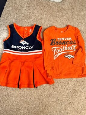 Denver Bronco Size 2t Lot Longsleeve Shirt Cheer Dress Girl Sparkles Blue/orange